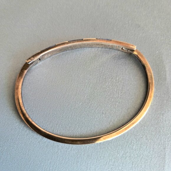 Vintage Peruvian Silver 950 Bracelet Hoop with Inlayed Lapis Lazuli. - Picture 3 of 10